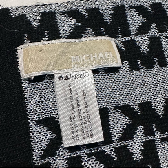 Michael Kors Scarf Black Silver Metallic MK Logo Monogram Designer - Picture 5 of 12